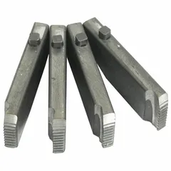 Pipe dies for threading NPT right-hand threads on 1/2 in to 3/4 in steel pipe. Designed for use with Rothenberger Snap-O-Matic threading machine heads. Suitable for plumbing, HVAC, and industrial piping applications requiring precise threading.