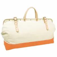 Canvas tool tote with one exterior pocket and one inside pocket. Suitable for carrying and organizing hand tools and accessories on job sites. Dimensions: 20 in wide x 20 in deep x 12 in high. Color: Tan