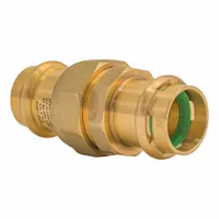 This press-fit union fitting joins two 3/4 in CTS copper or bronze tubes. The seal window provides visual confirmation of proper installation. Suitable for plumbing systems including potable water and hydronic heating