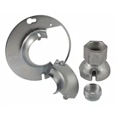 Steel hub cover for round electrical boxes, with 16 cubic inch capacity. Used to enclose splices or device connections in metallic enclosures for wiring applications.