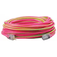 SOUTHWIRE Extension Cord: Outdoor Use, 100 ft Lg, Outlet, 5-15P, 12/3, SJTW, Lime Green/Pink (MPN 2549SW0077)
