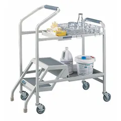 Steel lab cart with a single compartment, 43 inches high and 19 inches wide. Designed for transporting supplies and equipment in laboratory stockrooms. Suitable for organizing and moving materials in research and educational facilities.