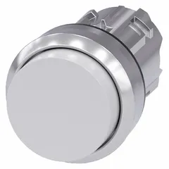 Momentary-action push-button operator from the Siemens 3SU series. Features a metallic actuator and extended-length design for use in industrial control panels. Suitable for machine start/stop or mode selection applications where gloved access is required.