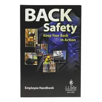 This employee handbook provides reference material on back safety regulations. It is used to educate workers on proper lifting techniques and injury prevention in industrial, warehouse, and manufacturing environments. Includes one handbook in English