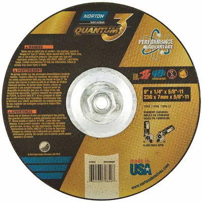 NORTON Quantum 3 SG Type 27 Depressed Center Grinding Wheel - Cool-Cutting Grinding Wheels for Foundries
