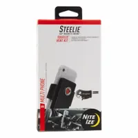 This universal car mount secures mobile devices in vehicles via a vent clip. The steel construction and vent ball shape allow a wide range of viewing angles for navigation or hands-free use. Overall height is 4 3/8 inches. Color: Black