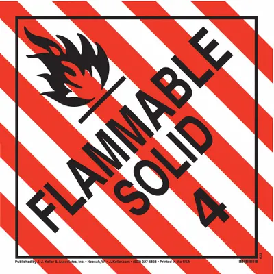 JJ KELLER Container Placard: Flammable Solid, 10 3/4 in x 10 3/4 in, 10 3/4 in Label Ht - Class 4: Flammable Solids