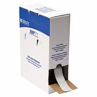 This precut label roll measures 2 inches by 1 inch and is made of polyester with a permanent adhesive. The matte gray finish provides a professional appearance. It is compatible with the M611 printer series for on-demand printing. Typical applications include asset identification, cable marking, and general facility labeling
