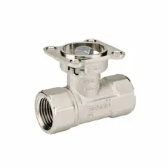 2-way characterized control valve body with 1 in Female NPT connection, CV flow of 19, and close-off rating of 200 psi. Constructed with a stainless steel ball and brass body, suitable for water-glycol solutions up to 60%. Supplied without actuator for use in hydronic HVAC systems requiring precise flow modulation.