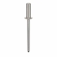 Domed-head blind rivet with 0.124" diameter and 1.521" overall length. Body length is 27/64", overall length 1 33/64". Supplied in a 500-piece pack. Used for fastening materials where only one side is accessible, common in sheet metal assembly and general fabrication.