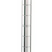 Steel split-sleeve post for wire shelving systems in dry environments. Chrome finish, silver color, 13 in length, 1 in diameter. Sold individually. No leveling feet included