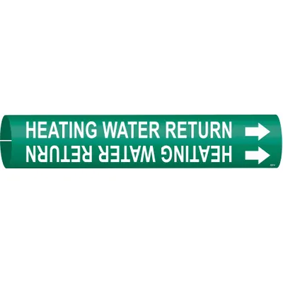 BRADY Pipe Marker: Heating Water Return, Green, White, Fits 2 1/2 to 3 7/8 in Pipe O.D. - Heating Water Return Snap-On Pipe Markers