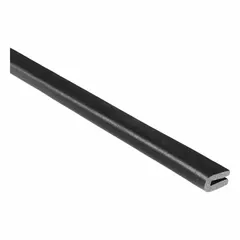 Neoprene rubber edging with a rounded profile, designed to fit material thickness of 1/16 in. Features a leg length of 5/16 in. Used to protect and seal panel edges against moisture, dust, and vibration in industrial enclosures, machinery guards, and similar applications.