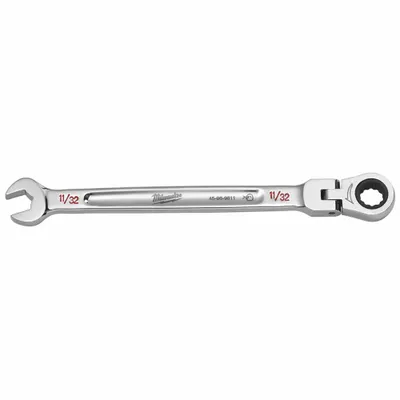 MILWAUKEE Combination Wrench: Chrome Vanadium Steel, Chrome, 11/32 in Head Size - SAE 12-Point Ratcheting Combination Wrenches