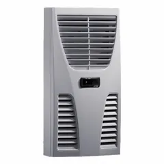 Wall-mount cooling-only air conditioner for indoor dust-tight enclosures. Operates at 230 V with 1160 BtuH capacity. Maintains temperature inside electrical enclosures to protect components in industrial environments.