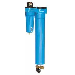 Membrane compressed air dryer with SweepSaver technology, delivering a 40°F pressure dew point. Handles 1.4 cfm flow at up to 200 psi and 150°F. Suitable for point-of-use drying in pneumatic controls, instrumentation, and industrial processes to prevent corrosion and freeze-ups.