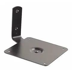 Fixed wall mount for speakers, constructed from powder-coated black steel. Supports up to 12 lb and features a 180° swivel for directional adjustment. Includes mounting hardware. Sold as a pair.