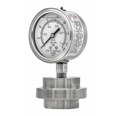 PIC GAUGES Low-Pressure Dial Pressure Gauge with 316 SS Mini-Seal - Low-Pressure Dial Pressure Gauges with 316 SS Mini-Seal
