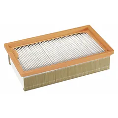 This FEIN cartridge filter is a HEPA, dry-pickup, paper filter designed for use with Fein vacuum models 9-20-27 and 9-20-28. It captures fine dust and particulates in industrial shop vacuum applications such as machining, construction, and maintenance environments.