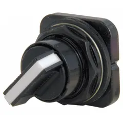 Panel-mount selector-switch operator with a 30 mm mounting hole. Features 2 positions, an A Cam, and combined momentary/maintained action. Suitable for industrial control panels and automation systems requiring mode selection or start/stop functions.