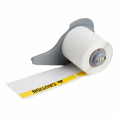 BRADY Pre-Cut Label Stock Roll: Caution, 1 29/32 in x 4 in, 4 in x 1 29/32 in - Brady Caution Precut Label Rolls