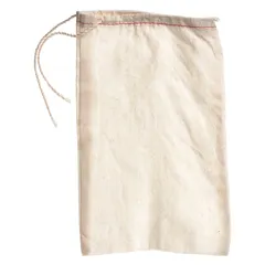This cotton/poly blend drawstring bag measures 8 inches wide by 16 inches long with a fabric weight of 3.98 oz/sq yd. The natural-colored bag features a single-drawstring closure for secure fastening. Sold in packs of 100, it is suitable for packaging, storage, and carrying lightweight items in industrial, retail, and promotional settings.