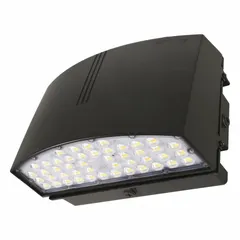 LED full-size wall pack with selectable lumen outputs of 10,500 lm, 13,300 lm, or 16,800 lm and selectable color temperatures of 3000K, 4000K, or 5000K. Operates at 120 W on 120 to 277V AC. Bronze finish, factory-set to 4000K. Suitable for building perimeters, parking lots, and walkways.
