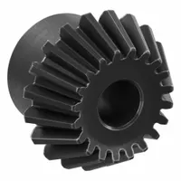 Straight bevel gear with gear ratio 2, module m 2, 20 teeth, 12 mm bore diameter, made of black oxide-coated steel. Used for transmitting motion and power between intersecting shafts, typically at a 90-degree angle, in industrial machinery and power transmission systems