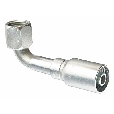 KURT Hydraulic Crimp Fitting: Carbon Steel, 90° Elbow, -8 For Hose Dash Size - Kurt Crimp Hydraulic Hose Fittings with JIC Connection