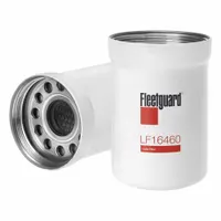 Spin-on oil filter with glass media material. Overall height 6 11/16 in, overall length 17 11/16 in. Compatible with Claas vehicles. Interchanges with Baldwin B40063 and FleetGuard LF16460