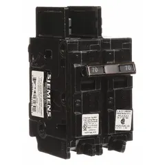 Bolt-on miniature circuit breaker rated 70 A, 2-pole, 120/240V AC with high interrupting capacity. Provides overcurrent protection in single-phase electrical distribution systems. Suitable for use in panelboards where elevated fault currents are present.
