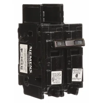 SIEMENS Miniature Circuit Breaker: 70 A Amps, 120/240V AC, 2 Poles - BQ & BQH Series, Bolt-On Siemens Miniature Circuit Breakers
