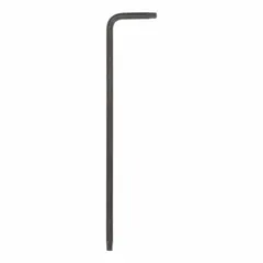 L-shaped security Torx key with two tips, standard end, and T9 tip size in long length. Made from alloy steel. Used for installing or removing tamper-resistant Torx fasteners with a center pin.