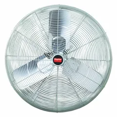 This Dayton misting industrial pedestal fan features a 30-inch blade diameter and a 1/2 hp motor operating on single-phase 115V AC power. It offers two speeds and is non-oscillating, providing focused airflow for spot cooling in industrial settings such as warehouses, factories, and outdoor work areas.