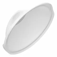 This dome hood is a 16-inch diameter exhaust snorkel accessory made from PETG material. It includes mounting hardware for attachment to exhaust snorkels and arms. Used in industrial ventilation systems to capture and direct airborne contaminants, fumes, and dust away from workstations.