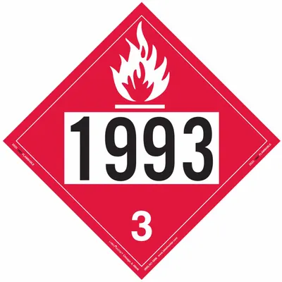 LABELMASTER Flammable Liquid Placard: 1993, 10 3/4 in x 10 3/4 in, 10 3/4 in Label Ht - Class 3: Flammable Liquids