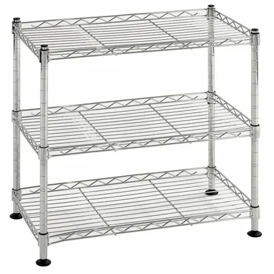 SANDUSKY Wire Shelving Unit: Starter, 18 in x 10 in, 18 in Overall Ht, 3 Shelves - Light-Duty Stationary Wire Shelving for Dry Use