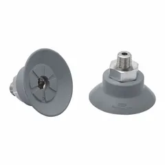 Flat type vacuum pad assembly for electronics industry applications. Features NBR material with 55 A durometer, gray color, 33.3 mm pad diameter, and 17.7 mm pad height. Suitable for pick-and-place, assembly, and packaging of delicate components.