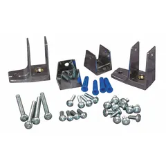 End panel bracket for baked enamel steel bathroom partitions. Bright zinc finish resists moisture. Includes four #10 x 5/8 in barrel nuts. Used to secure partition panels to walls or pilasters in commercial restrooms.