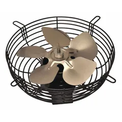 Guard-mount exhaust fan with a 10-inch blade and 1/25 hp motor delivering 615 cfm at 115V AC. Features a totally enclosed air-over motor enclosure. Suitable for general ventilation in industrial and commercial spaces, such as removing heat, fumes, and odors from small workshops, warehouses, or equipment enclosures.