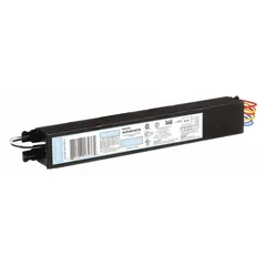 Programmed rapid start electronic ballast for one or two F28T8 fluorescent lamps. Supports lamp wattages of 17 W, 25 W, 28 W, 32 W, and 40 W. Suitable for use in commercial and industrial lighting fixtures such as troffers and strip lights.