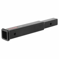 This CURT receiver tube extender is constructed from carbon steel and has an overall length of 14 inches. It is used to extend the hitch receiver on vehicles, providing additional clearance for tailgates, spare tires, or cargo racks in towing applications.