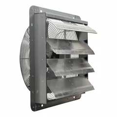 This quick-install plug-in shutter-mount exhaust fan from CANARM features a 16-inch blade and a 1/20 hp totally enclosed air over motor. It operates at 120V AC with three speeds, delivering up to 1,200 cfm. The frame is constructed from aluminum with a Galvalume finish. Typical applications include wall or window mounting for general ventilation in industrial and commercial spaces.