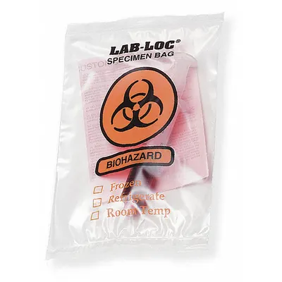 OEM Specimen Transfer Bag: LDPE, Biohazard, 2 mil Thick, Clear, 9 in Overall Ht - Dual Pouch Specimen Transfer Bags