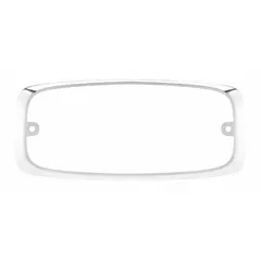 Silver polycarbonate trim bezel for vehicle light mounting applications. Compatible with FEDERAL SIGNAL model FR7C2-BA. Measures 7 inches long, 4 inches high, and 1 1/8 inches wide.