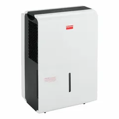 This portable dehumidifier is designed for water removal in basements and offices. It uses standard R-32 refrigerant to reduce humidity levels. The unit includes an air filter but does not include a drain hose or hour meter.