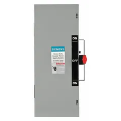 The Siemens DTNF221 is a non-fusible safety switch rated for 30 A, single phase, 240V AC. It features a galvanized steel enclosure suitable for indoor use. This switch provides a visible disconnect means for electrical circuits, commonly used for maintenance or emergency shutdown in industrial and commercial applications.