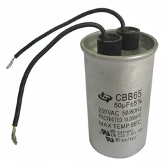 Motor replacement capacitor designed for use with manufacturer model number 39UK56. Stores and releases electrical energy to support motor startup and operation. Suitable for use in compatible motor applications requiring a replacement capacitor of this type.