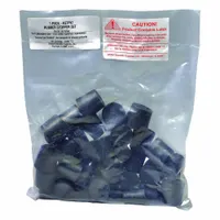 Black rubber stopper with 2 holes, autoclavable. Overall height 25 mm, fits stopper sizes 2 to 8. Used to seal laboratory flasks, test tubes, and glassware, allowing insertion of tubing or probes for sterile applications