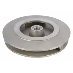 Closed-design impeller made of 304 stainless steel for use with Dayton chemical-resistant straight centrifugal pumps. Compatible with pump models 4JMV7, 4JMV8, 4JMX2, and 4JMX3. Suitable for moving corrosive fluids in industrial processing applications.